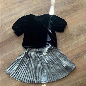Gap Kids Black Velvet Top and Silver Pleated Skirt Set. Skirt NWT. Top NWOT.